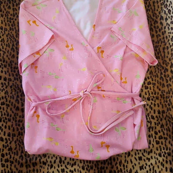 Lilly Pulitzer Pink Wrap Dress With Birds Sz XL - Picture 5 of 6